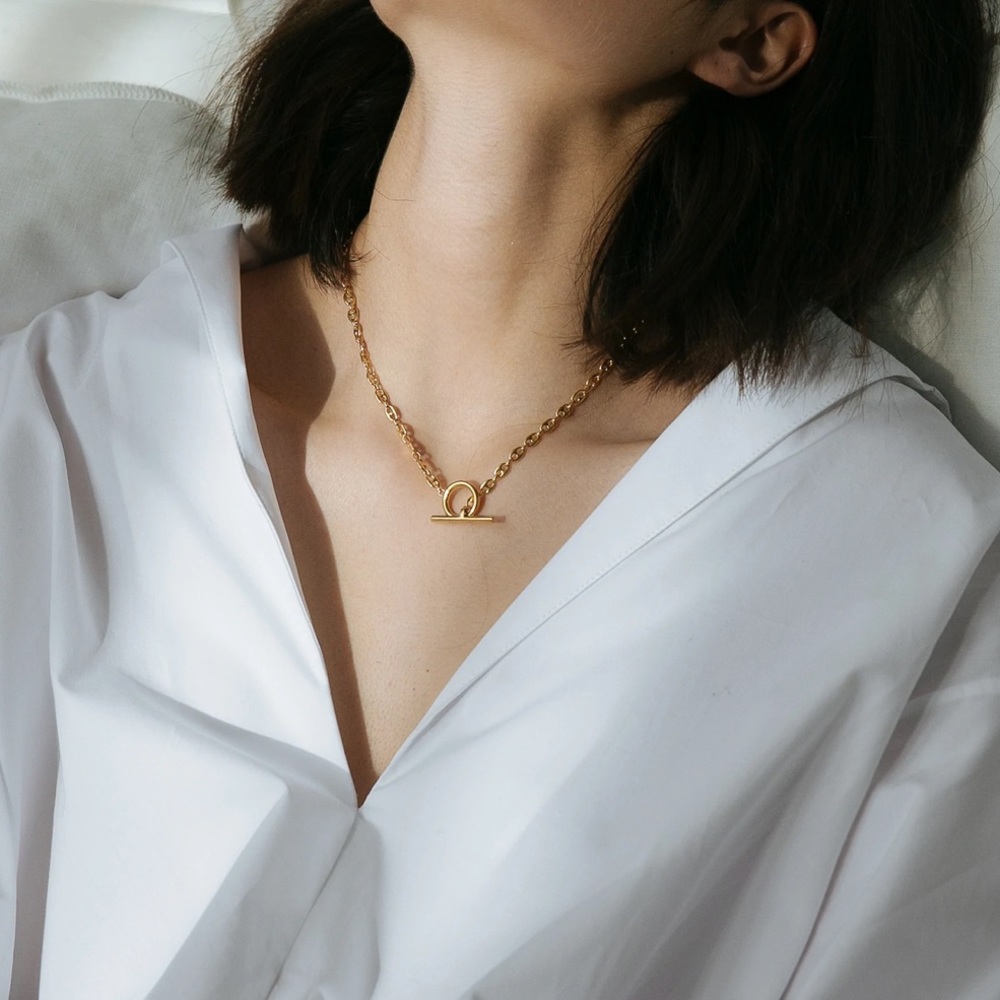 All Blues - Coffee Bean Necklace with Toggle - Gold